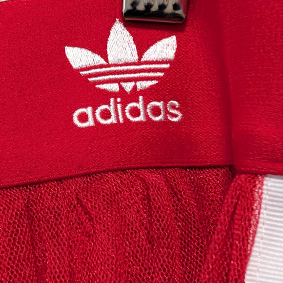 Adidas Womens Size XL Red Tulle Mesh Overlay 3 Side Stripes Pullon Midi Skirt - Picture 6 of 11